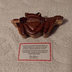 Master Craftsman Handcrafted Wooden Frog Puzzle Box - Brown